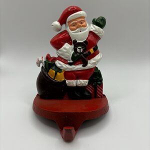 Santa Claus CHRISTMAS STOCKING HOLDER Hanger Holding Teddy Bear Made In Taiwan.